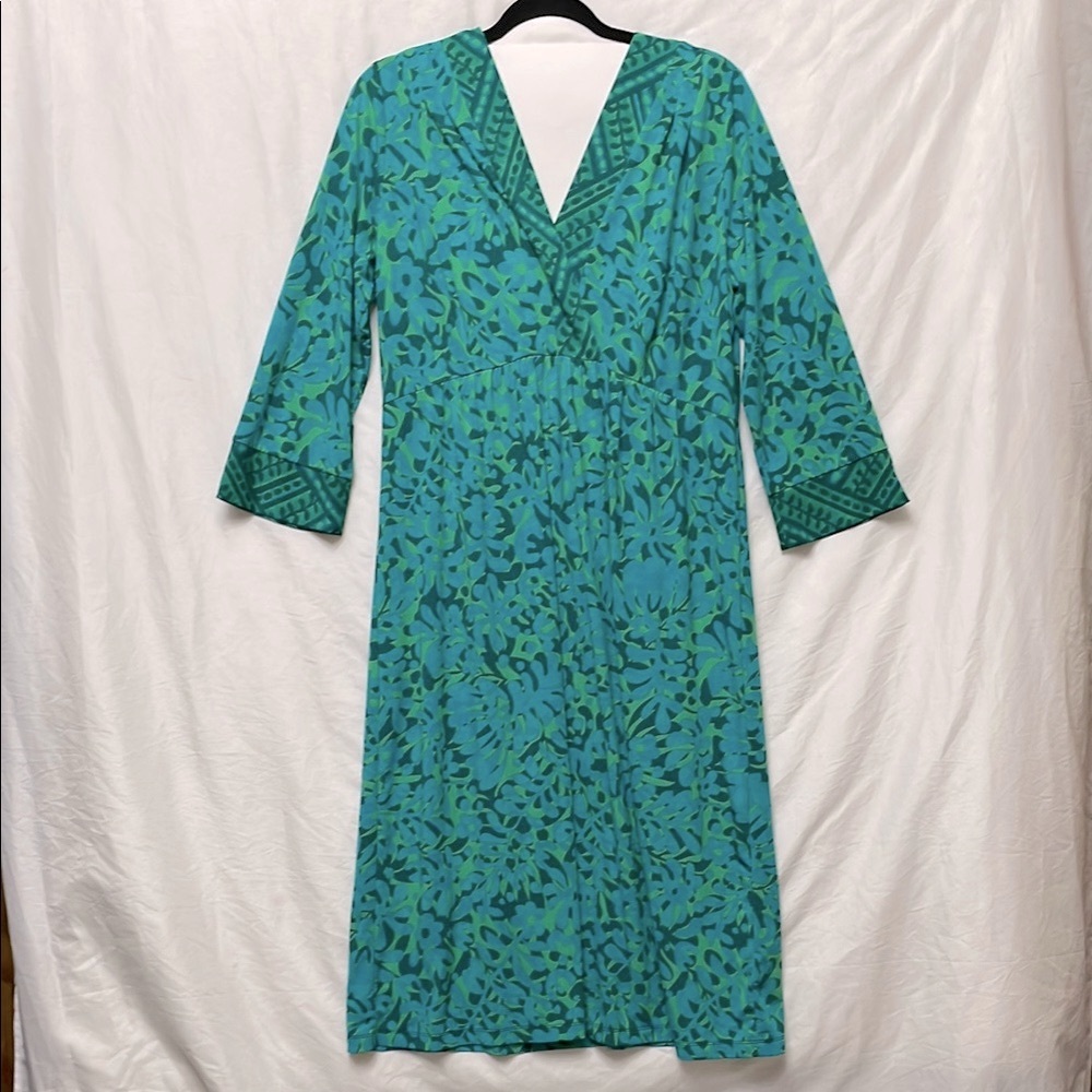 🌴 Bob Mackie Wearable Art Designer Green & Blue Printed Midi V-Neck Tropical, M